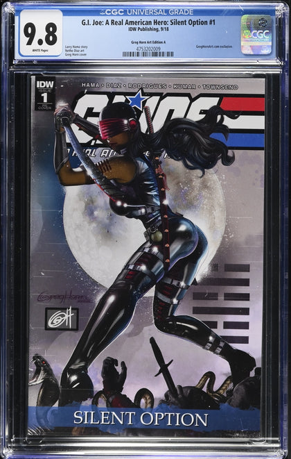 G.I. Joe: A Real American Hero: Silent Option 1 (2018) - Greg Horn Dawn Snake Eyes Variant - CGC 9.8 White Pages