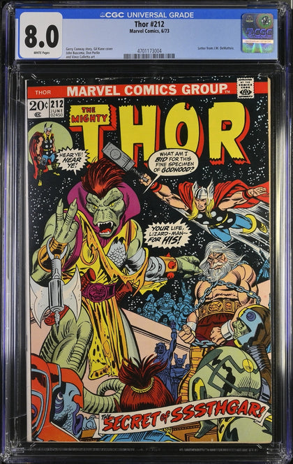 Thor 212 (1973) - CGC 8.0 White Pages